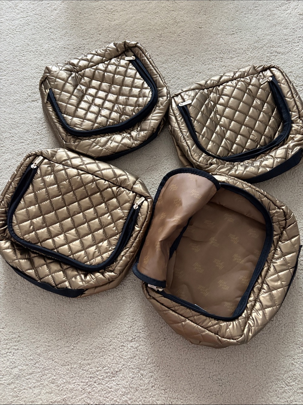 iFLY Quilted Packing Cubes Metallic Gold Puffer Set of 4